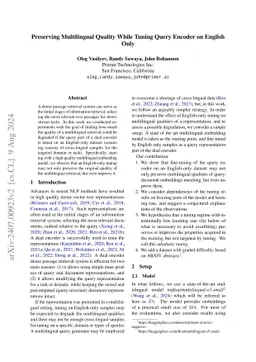 Preserving Multilingual Quality While Tuning Query Encoder on English Only