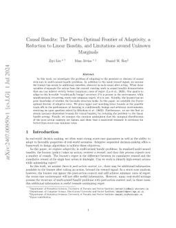 Causal Bandits: The Pareto Optimal Frontier of Adaptivity, a Reduction
  to Linear Bandits, and Limitations around Unknown Marginals