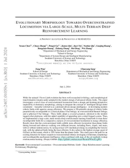 Evolutionary Morphology Towards Overconstrained Locomotion via
  Large-Scale, Multi-Terrain Deep Reinforcement Learning