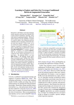 Learning to Explore and Select for Coverage-Conditioned Retrieval-Augmented Generation