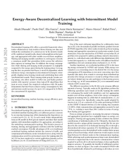 Energy-Aware Decentralized Learning with Intermittent Model Training