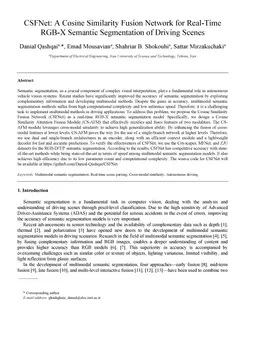 CSFNet: A Cosine Similarity Fusion Network for Real-Time RGB-X Semantic
  Segmentation of Driving Scenes
