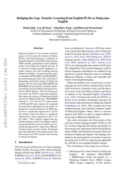 Bridging the Gap: Transfer Learning from English PLMs to Malaysian
  English