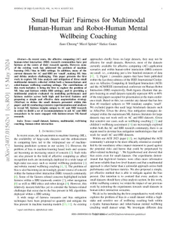 Small but Fair! Fairness for Multimodal Human-Human and Robot-Human
  Mental Wellbeing Coaching