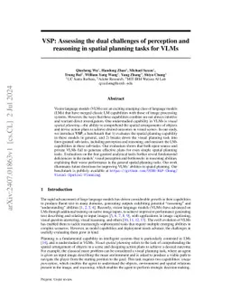 VSP: Assessing the dual challenges of perception and reasoning in
  spatial planning tasks for VLMs