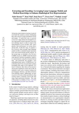 Extracting and Encoding: Leveraging Large Language Models and Medical
  Knowledge to Enhance Radiological Text Representation