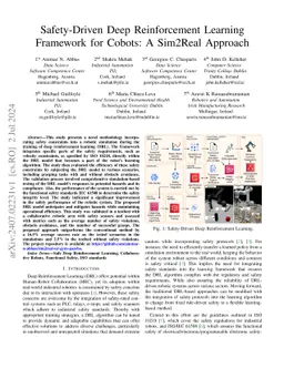 Safety-Driven Deep Reinforcement Learning Framework for Cobots: A
  Sim2Real Approach