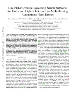 Tiny-PULP-Dronets: Squeezing Neural Networks for Faster and Lighter
  Inference on Multi-Tasking Autonomous Nano-Drones