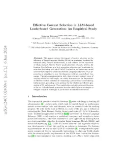 Effective Context Selection in LLM-based Leaderboard Generation: An
  Empirical Study
