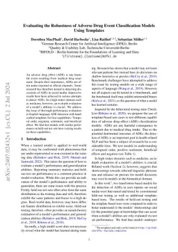 Evaluating the Robustness of Adverse Drug Event Classification Models
  Using Templates