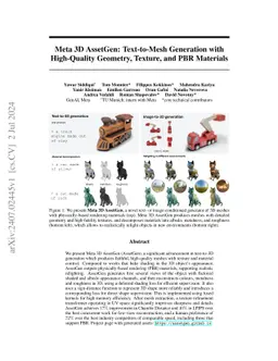 Meta 3D AssetGen: Text-to-Mesh Generation with High-Quality Geometry,
  Texture, and PBR Materials