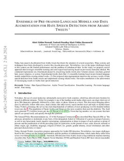 Ensemble of pre-trained language models and data augmentation for hate
  speech detection from Arabic tweets