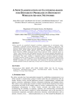 A New Classification of Clustering-based for Different Problems in
  Different Wireless Ad-hoc Networks