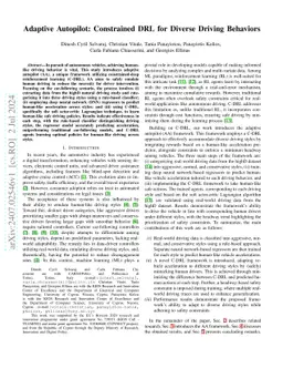 Adaptive Autopilot: Constrained DRL for Diverse Driving Behaviors
