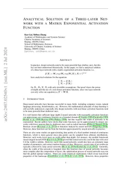 Analytical Solution of a Three-layer Network with a Matrix Exponential
  Activation Function