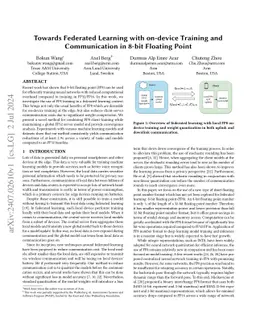 Towards Federated Learning with On-device Training and Communication in 8-bit Floating Point