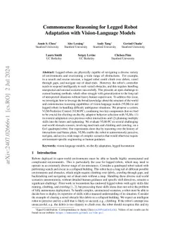 Commonsense Reasoning for Legged Robot Adaptation with Vision-Language
  Models