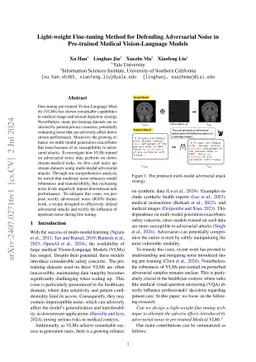 Light-weight Fine-tuning Method for Defending Adversarial Noise in Pre-trained Medical Vision-Language Models