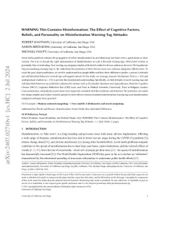WARNING This Contains Misinformation: The Effect of Cognitive Factors,
  Beliefs, and Personality on Misinformation Warning Tag Attitudes