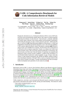 CoIR: A Comprehensive Benchmark for Code Information Retrieval Models