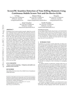 ScreenTK: Seamless Detection of Time-Killing Moments Using Continuous
  Mobile Screen Text and On-Device LLMs