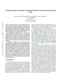 The Role of Privacy Guarantees in Voluntary Donation of Private Health Data for Altruistic Goals