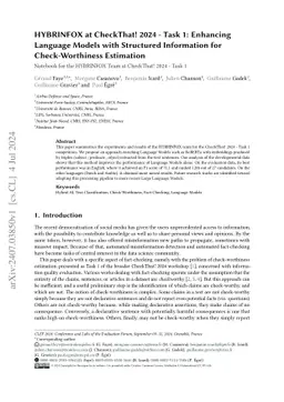 HYBRINFOX at CheckThat! 2024 -- Task 1: Enhancing Language Models with
  Structured Information for Check-Worthiness Estimation