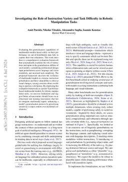Investigating the Role of Instruction Variety and Task Difficulty in
  Robotic Manipulation Tasks