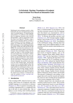 CoVoSwitch: Machine Translation of Synthetic Code-Switched Text Based on
  Intonation Units