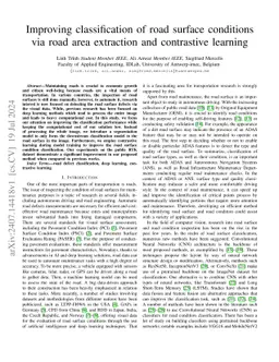Improving classification of road surface conditions via road area
  extraction and contrastive learning
