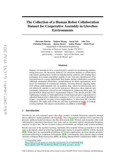 The Collection of a Human Robot Collaboration Dataset for Cooperative Assembly in Glovebox Environments