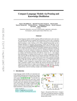 Compact Language Models via Pruning and Knowledge Distillation