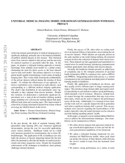 Universal Medical Imaging Model for Domain Generalization with Data
  Privacy