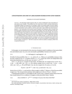 Concentration and limit of large random matrices with given margins