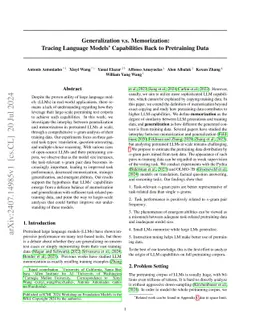Generalization v.s. Memorization: Tracing Language Models' Capabilities Back to Pretraining Data