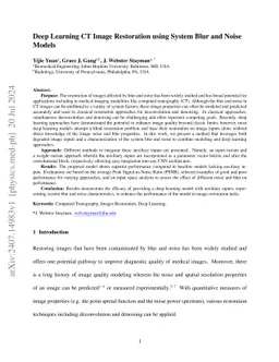 Deep Learning CT Image Restoration using System Blur and Noise Models