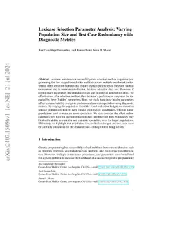 Lexicase Selection Parameter Analysis: Varying Population Size and Test
  Case Redundancy with Diagnostic Metrics