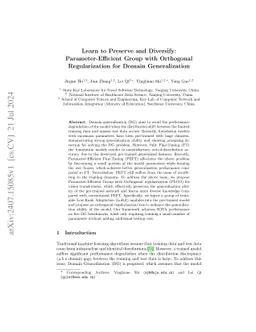 Learn to Preserve and Diversify: Parameter-Efficient Group with
  Orthogonal Regularization for Domain Generalization