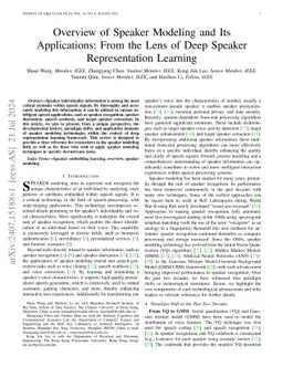 Overview of Speaker Modeling and Its Applications: From the Lens of Deep
  Speaker Representation Learning
