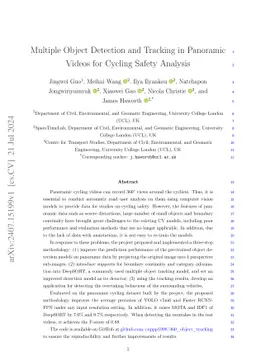 Multiple Object Detection and Tracking in Panoramic Videos for Cycling Safety Analysis