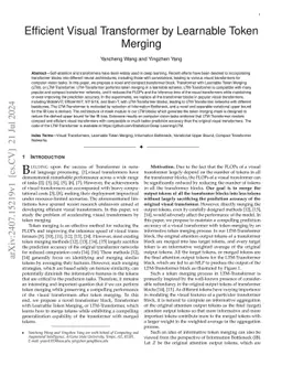 Efficient Visual Transformer by Learnable Token Merging