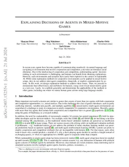 Explaining Decisions of Agents in Mixed-Motive Games