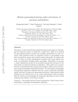 Robust personalized pricing under uncertainty of purchase probabilities