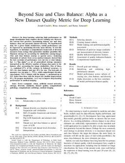 Beyond Size and Class Balance: Alpha as a New Dataset Quality Metric for
  Deep Learning