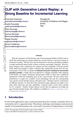 CLIP with Generative Latent Replay: a Strong Baseline for Incremental
  Learning