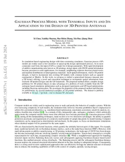 Gaussian Process Model with Tensorial Inputs and Its Application to the
  Design of 3D Printed Antennas
