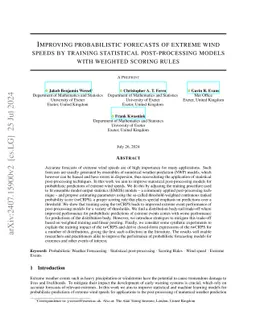 Improving probabilistic forecasts of extreme wind speeds by training statistical post-processing models with weighted scoring rules