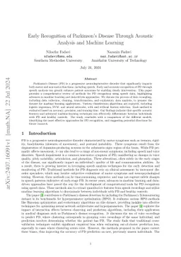 Early Recognition of Parkinson's Disease Through Acoustic Analysis and
  Machine Learning