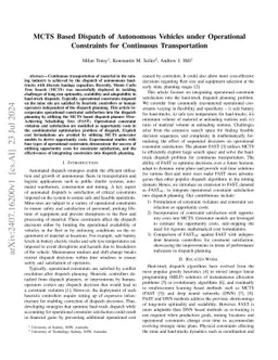 MCTS Based Dispatch of Autonomous Vehicles under Operational Constraints
  for Continuous Transportation
