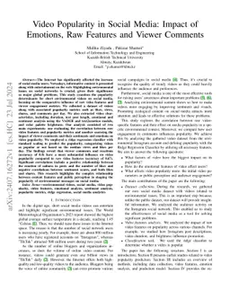 Video Popularity in Social Media: Impact of Emotions, Raw Features and
  Viewer Comments
